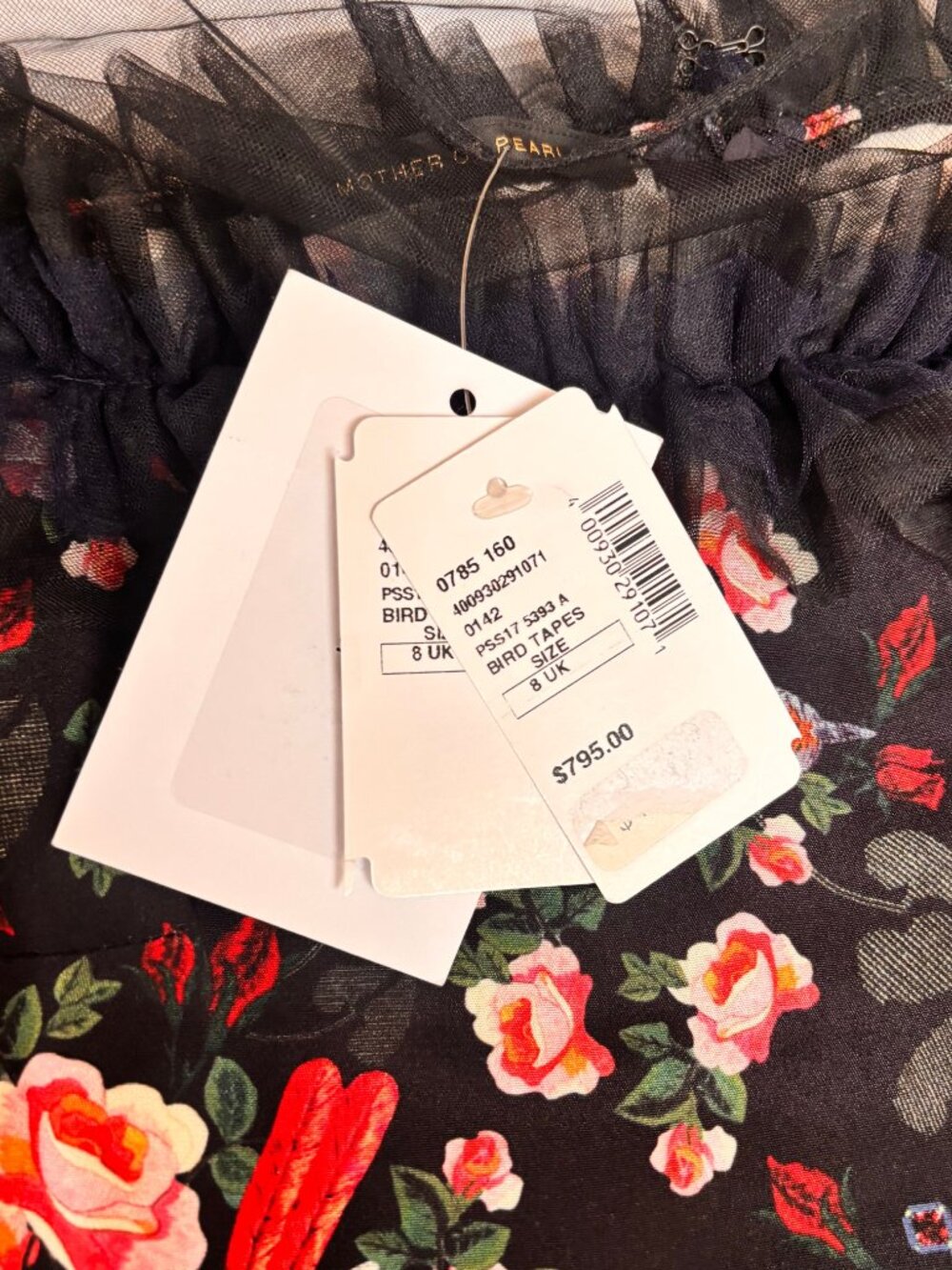 RARE $795 NWT ARCHIVE MOTHER OR PEARL SILK BIRD TAPESTRY RUFFLE MINI DRESS 4 - Picture 7 of 7